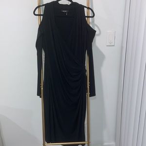 DKNY black midi long sleeve bodycon medium dress